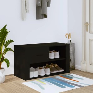 Schwarzer vidaXL Schuhschrank (80x35x45 cm) aus Holzwerkstoff mit zwei Fächern und Schublade.