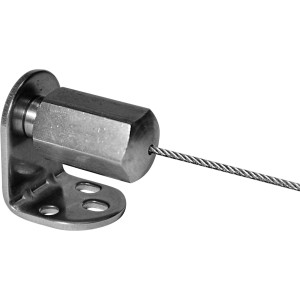 Spannelement aus Edelstahl zur Befestigung von Sonnensegeln im Innenbereich.