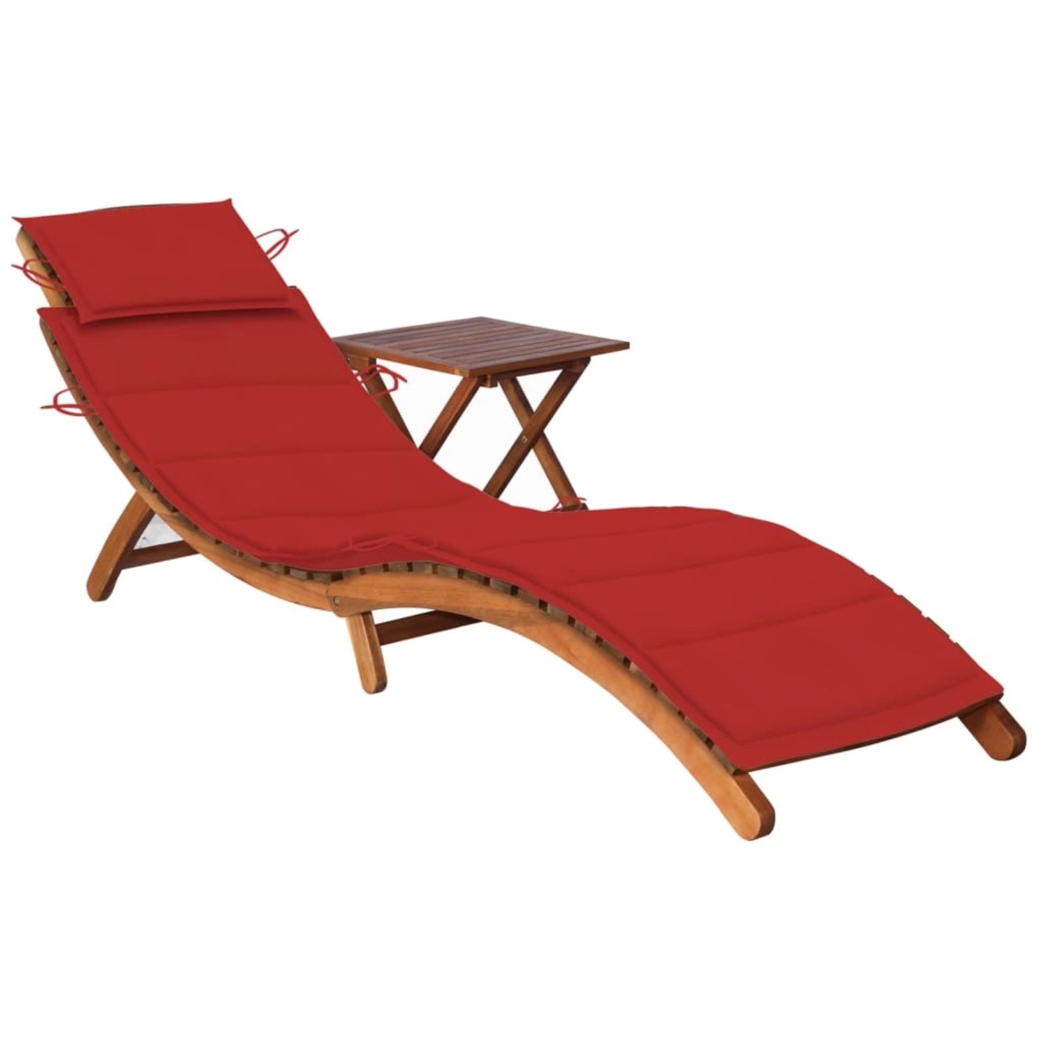 vidaXL Sonnenliege mit Tisch und Auflage Massivholz Akazie Polsterfarbe  Rot