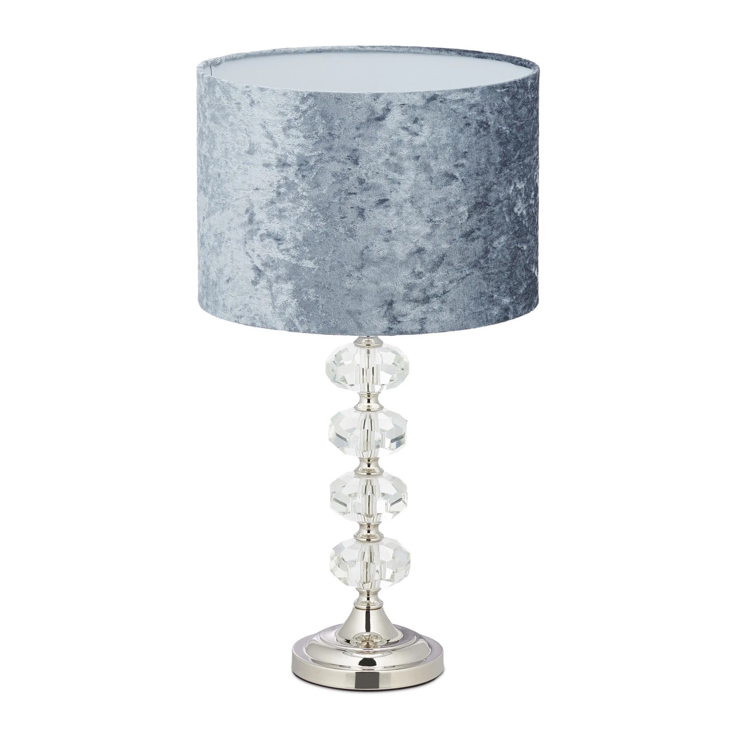Relaxdays Tischleuchte Samt Glas Eisen Grau Silber mit Kristallen 48 cm x 26 cm 1,6 kg