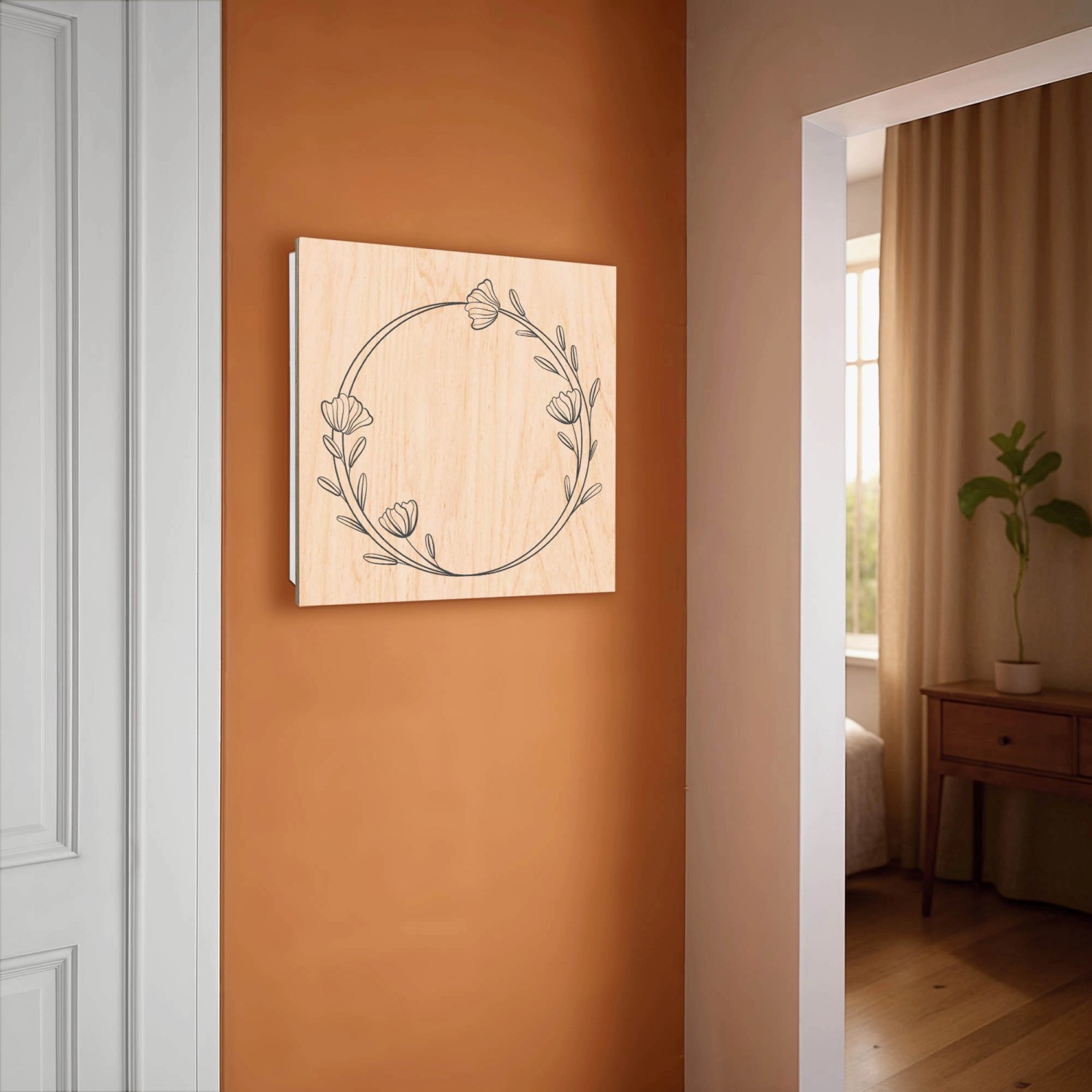 Weißer Banjado Schlüsselkasten aus Holz (30x30cm) mit floralem Design für 50 Schlüssel.