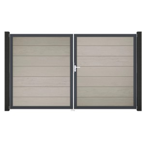GroJa Steckzaun Tor Grande, 2-flügelig, Sand-Optik mit Aluminiumrahmen. Sichtschutzzaun Tor.