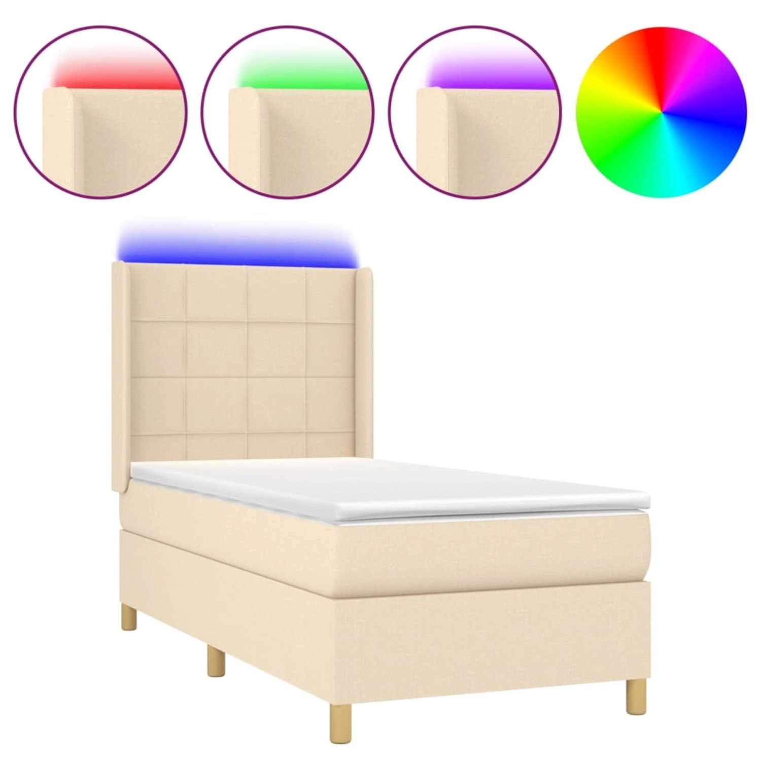 vidaXL Boxspringbett mit Matratze & LED Creme 100x200 cm Stoff 3138858 günstig online kaufen