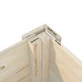 Detailaufnahme Ecke Palmako Holz-Gartenhaus, unbehandelt, mit Maßangaben der Holzbalken.