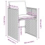 Abmessungen des vidaXL 5-tlg. Garten-Ess-Sets aus grauem Poly Rattan mit Kissen.