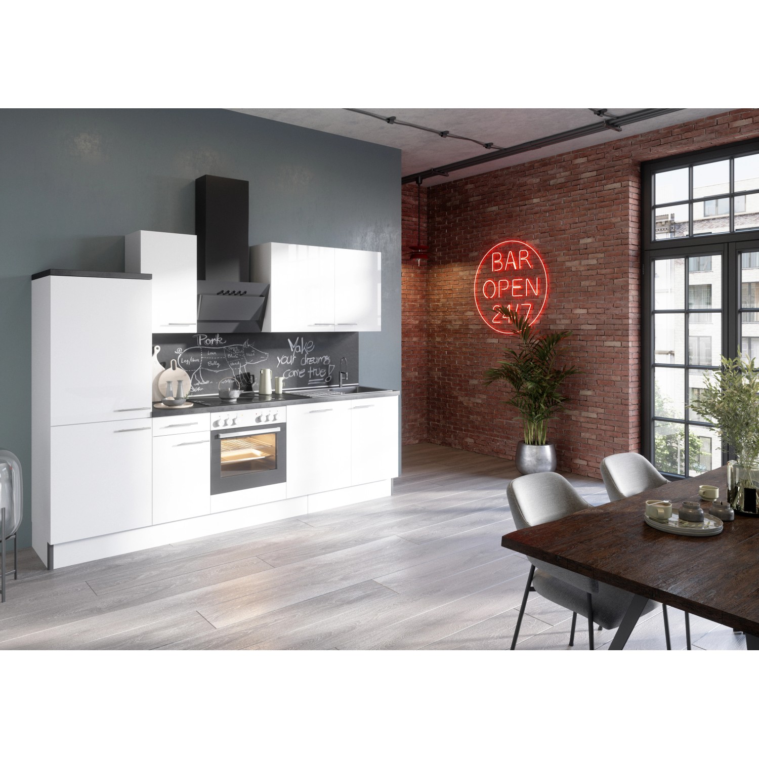Optifit Küchenzeile/Küchenblock Optikoncept Rurik ohne E-Geräte 270 cm Weiß