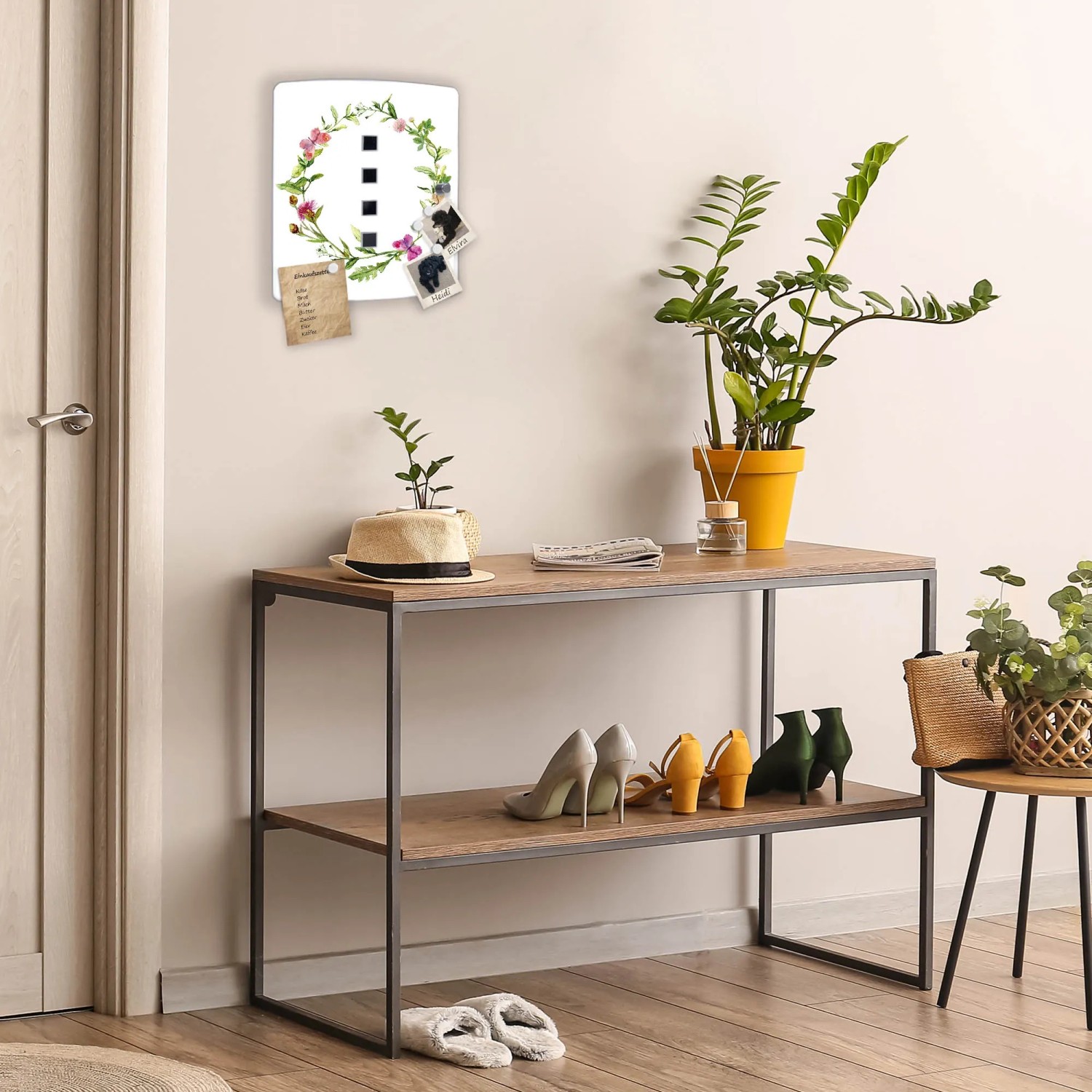 Banjado Schlüsselkasten Edelstahl mit Aquarell Blumenring Motiv für 10 Schlüssel.