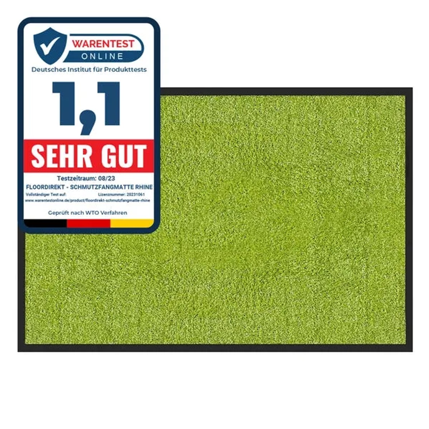 Grüne Karat Schmutzfangmatte Rhine 90x150 cm mit schwarzem Rand. Fußmatte für den Eingangsbereich.