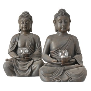 Boltze Windlicht Buddha, 2-fach sortiert, 61 cm, braun. Gartendeko für stimmungsvolle Beleuchtung.