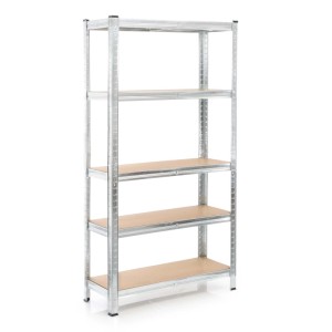Wiltec Schwerlastregal, verzinkt, mit 5 MDF-Ablagen. Robustes Steckregal für Werkstatt und Lager, 90x45x180cm.