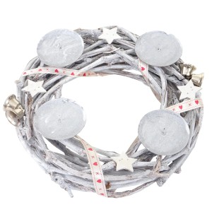 MCW Adventskranz Holz, Ø 30cm, ohne Kerzen, mit Sternen und Glocken verziert.