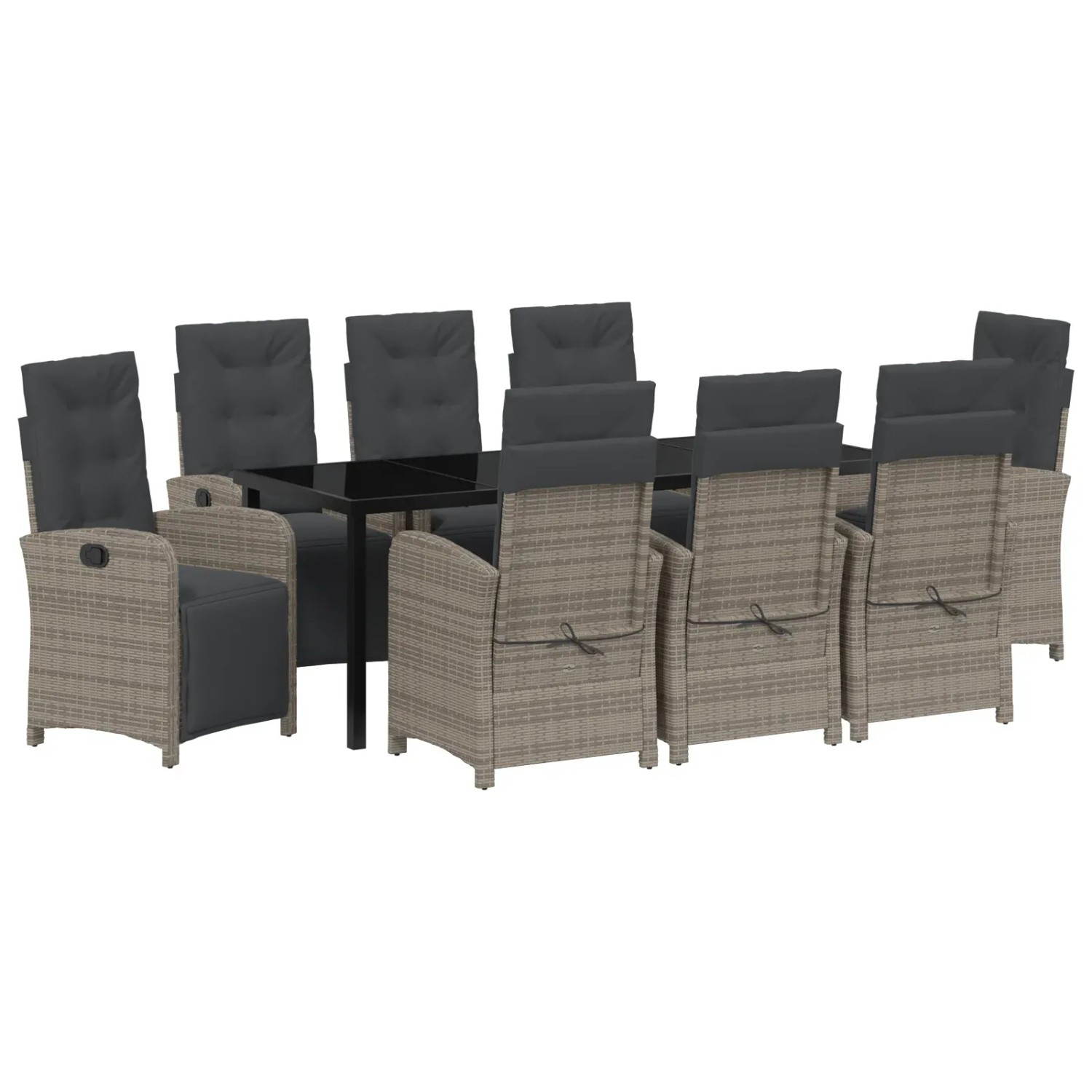 vidaXL Garten Essgruppe 9-Tlg Grau Poly Rattan 3380329