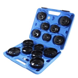 CCLIFE 15tlg Ölfilter Schlüsselset im blauen Koffer. 14 schwarze Ölfilterkappen für 3/8 & 1/2 Antrieb.