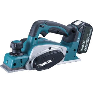 Makita Akku-Hobel DKP180RTJ 18 V mit Akku. Handlicher Elektrohobel in Grün und Schwarz.