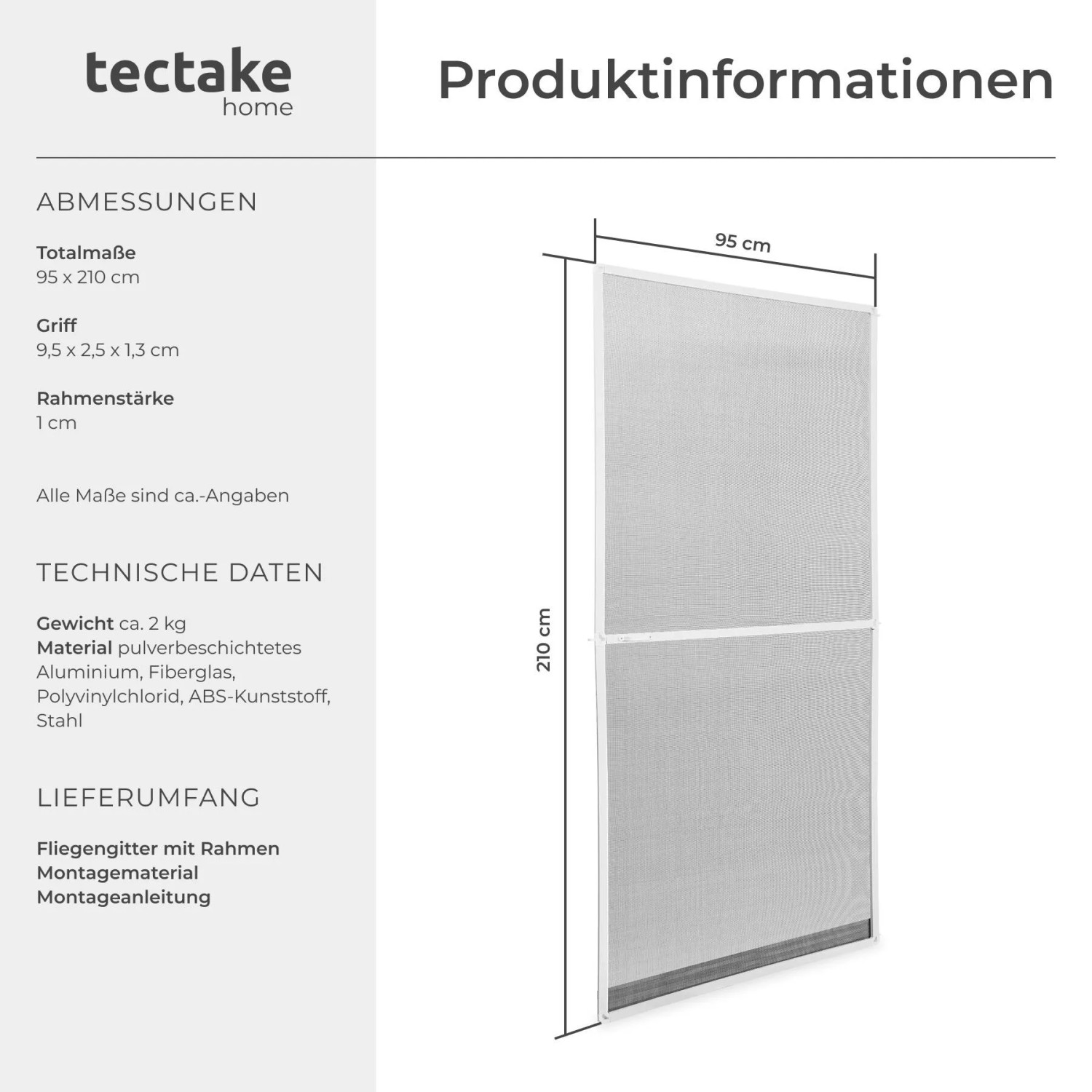 Tectake Fliegengitter Mit Aluminiumrahmen  Für Türen  Zuschneidbar Wetter  und Uv Beständig  1 x 95 x 210 cm Weiß_6