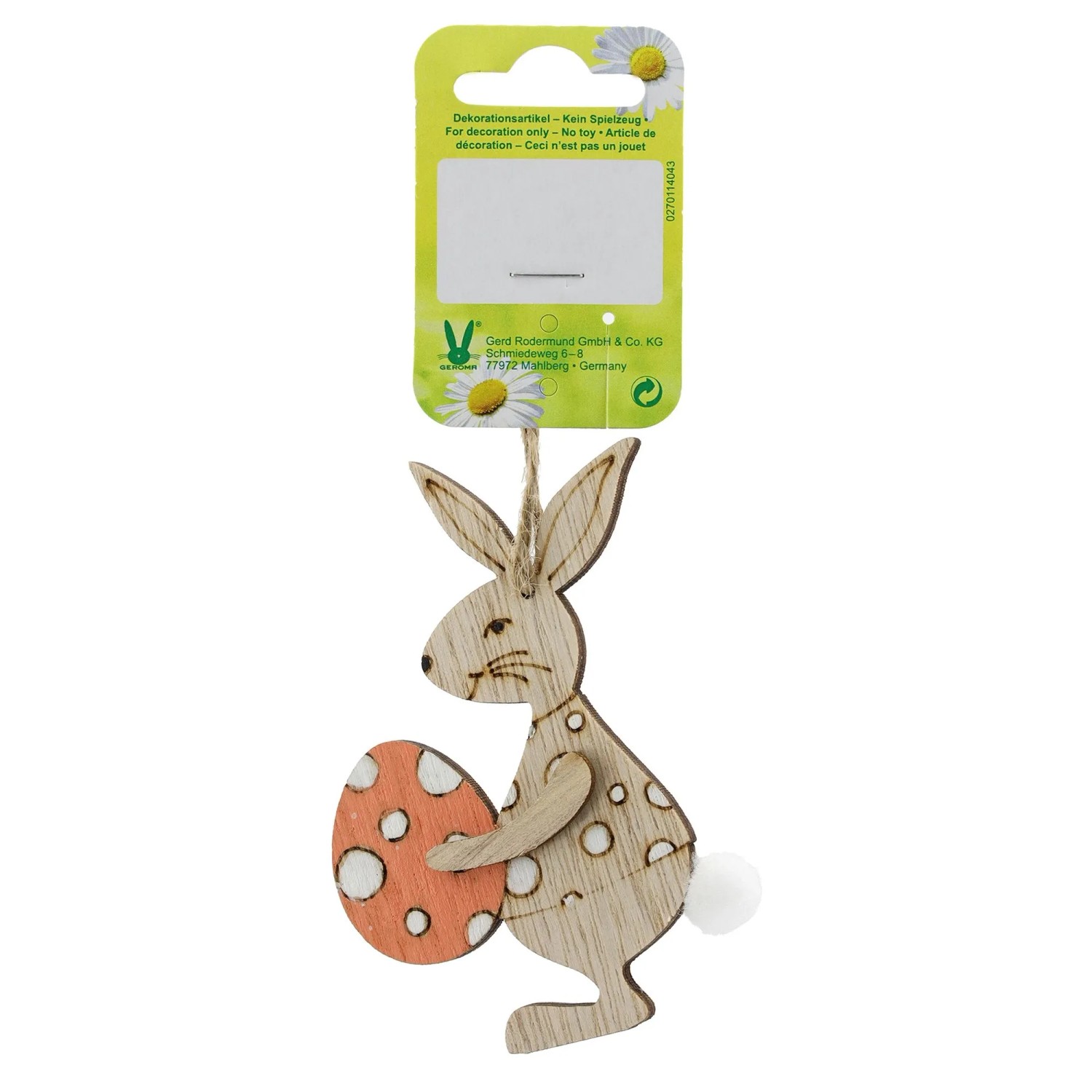 Osterdeko Hase aus Holz mit Ei 9,5 cm Orange-Braun