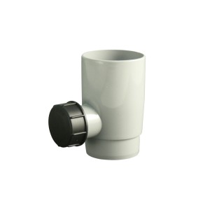 Marley Regensammler DN 53 grau mit schwarzem Überlaufstopp für Kunststoff-Dachrinnen.