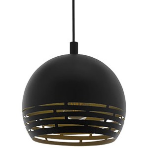 Schwarze Eglo Pendelleuchte Camastra mit goldenen Cut-Outs für E27 Leuchtmittel.