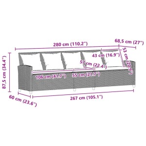 Graues 5-Sitzer Gartensofa aus Polyrattan mit Kissen. Gartenmöbel für entspannte Stunden im Freien.