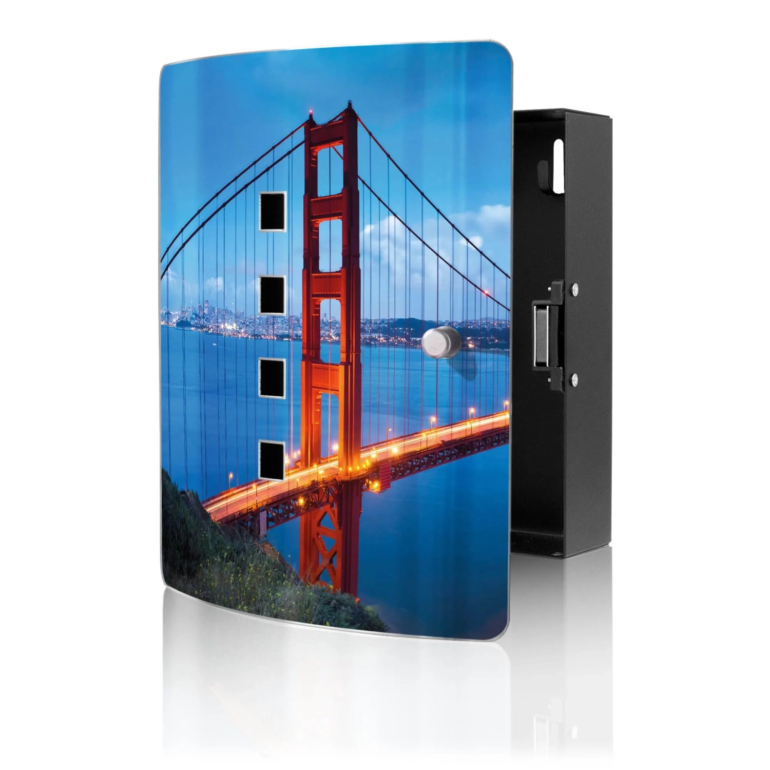 Banjado Design Schlüsselkasten Aus Edelstahl Für 10 Schlüssel 24x21,5x7cm Mit Magnetverschluss Motiv Golden Gate Bridge