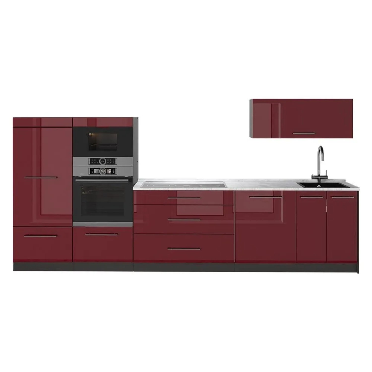 Vicco Küchenzeile Fame-Line Bordeaux Hochglanz/Anthrazit 340 x 154 AP Marmor Art Nr 64493