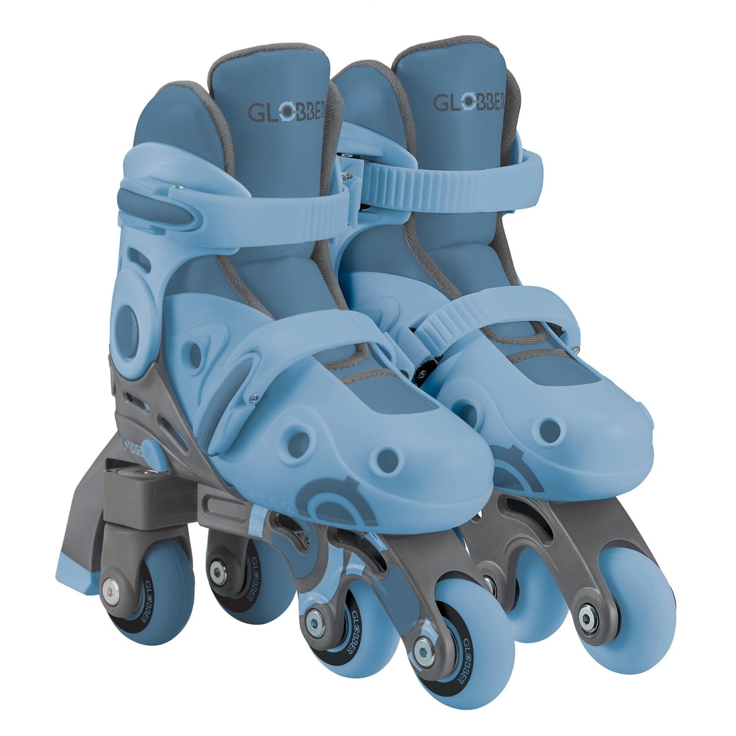 Globber Learning Skates 2in1 Inline- und Quad-Skates Kinder Verstellbar Gr.30-33 ABEC 9 Rollengröße 54x24 mm Blau