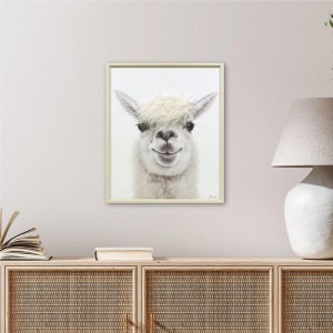 Gerahmtes Leinwandbild "Lama Youngster" 50x60 cm, weißes Lama mit flauschigem Fell, Dekoartikel für Wohnraum.
