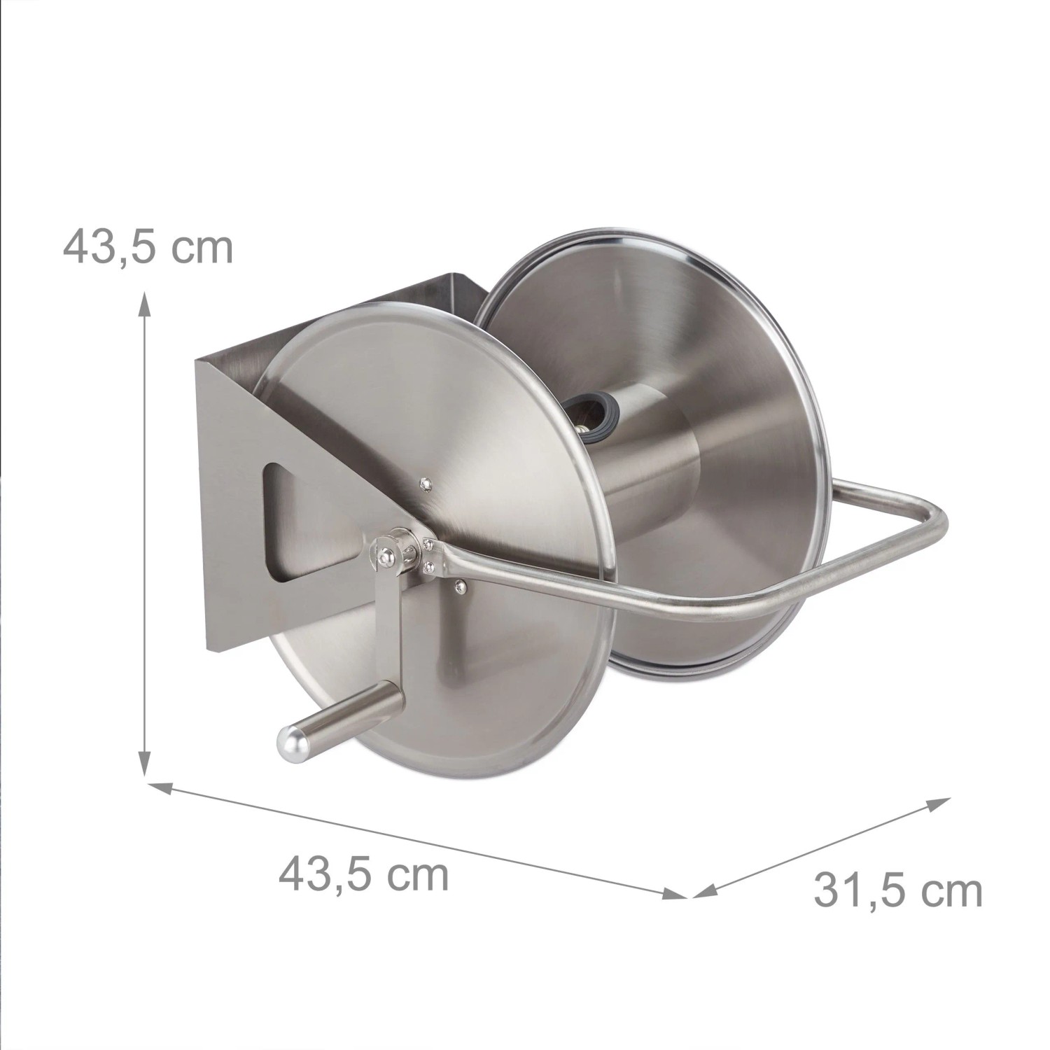 Relaxdays Schlauchtrommel Edelstahl Silber Wandmontierbar 43,5 cm x 43,5 cm x 31,5 cm 3,2 kg_4