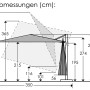 Maße des Schneider Ampelschirm 300x300 cm Natur: Höhe 276cm, Breite 350cm. Details siehe Grafik.