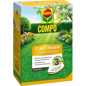 Compo Start-Rasen Langzeit-Dünger 1,5kg für schnelles Anwachsen und gesunden Rasen.