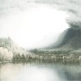 Komar Vlies Fototapete Journey mit See- und Berglandschaft im Nebel, 300x280 cm.