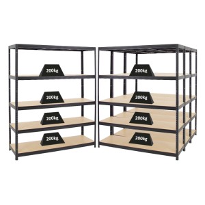 PROREGAL Mega Deal: 4 schwarze Schwerlastregale (180x150x45cm) mit je 5 MDF-Böden (200kg Fachlast).