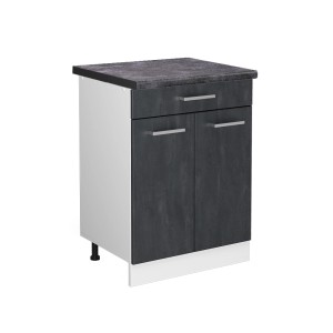 Vicco Küchenunterschrank R-Line, Schublade, Schwarz Beton/Weiß, 60cm. Küchenschrank mit Arbeitsplatte.