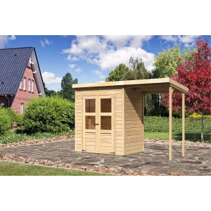 Karibu Holz-Gartenhaus Vellinge mit Pultdach und Anbau, unbehandelt.