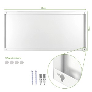 Weiße Banjado Magnettafel 78x37cm mit 4 Magneten und Montagematerial. Wanddekoration mit Hasen Motiv.