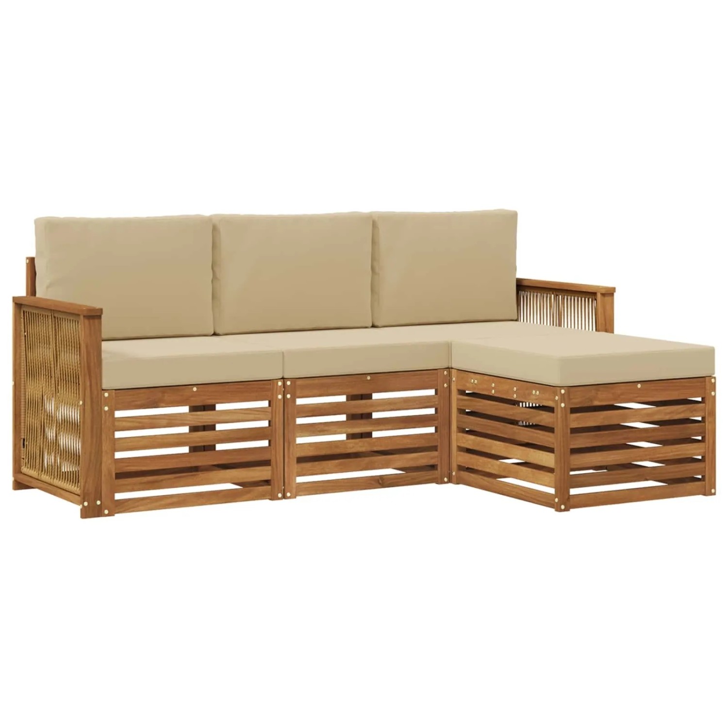 vidaXL Outdoor-Sofagarnitur mit Kissen 4 Stk Natur und Beige 3384209