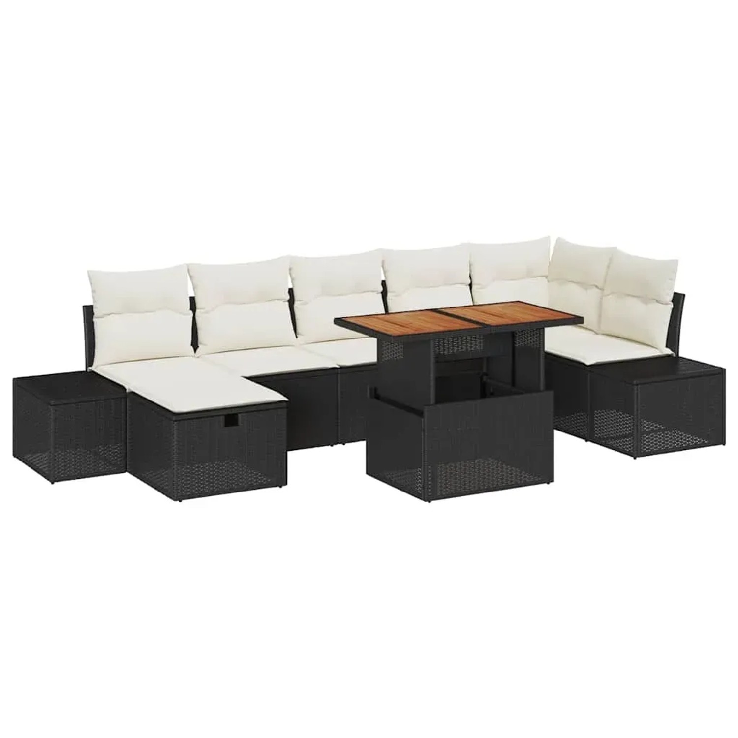 vidaXL 8-Teiliges Garten-Esszimmer-Set mit Kissen Schwarzes Poly Rattan Akazie 3361390
