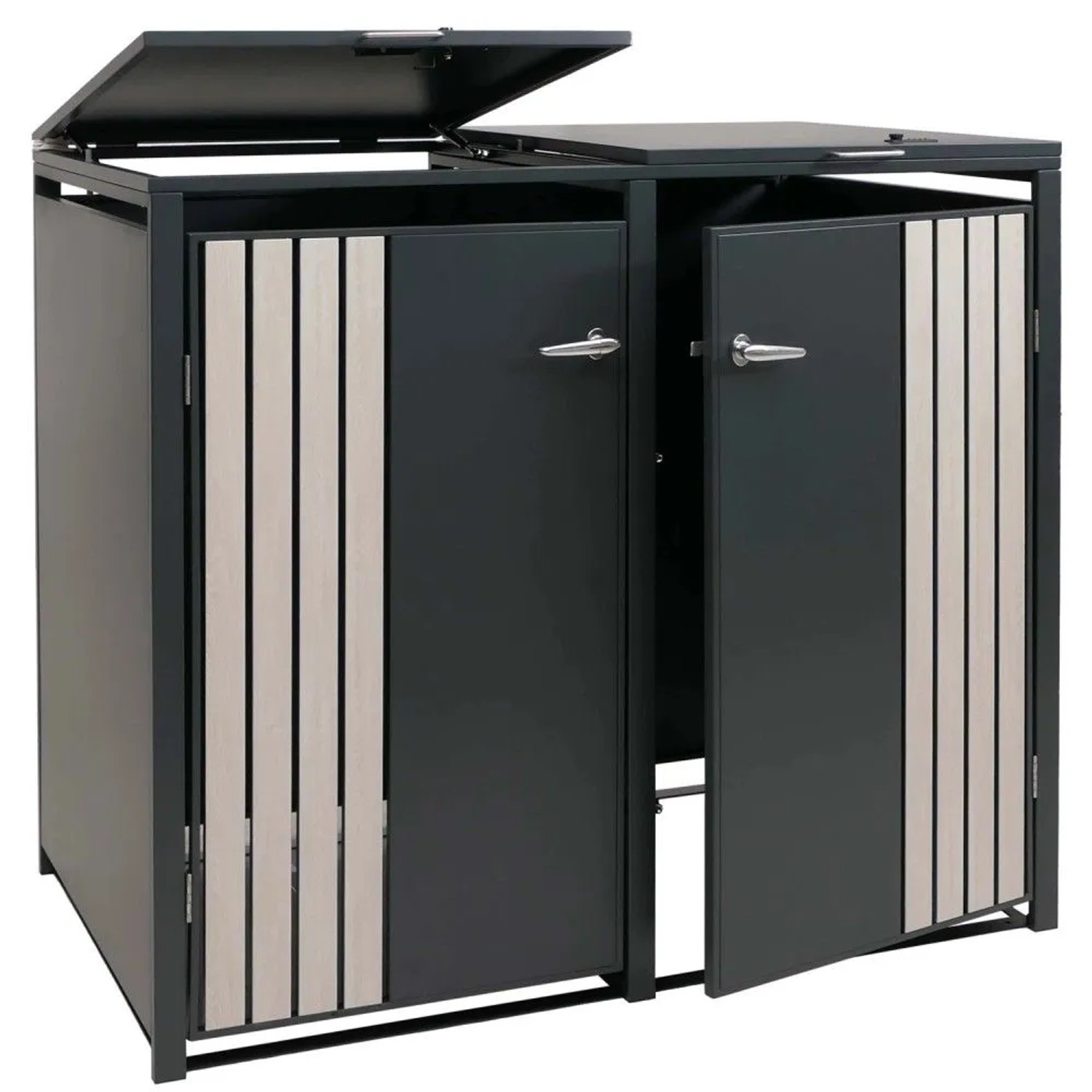 MCW 2er-Mülltonnenverkleidung O67 Anthrazit Holzoptik Hell 122x132x84cm