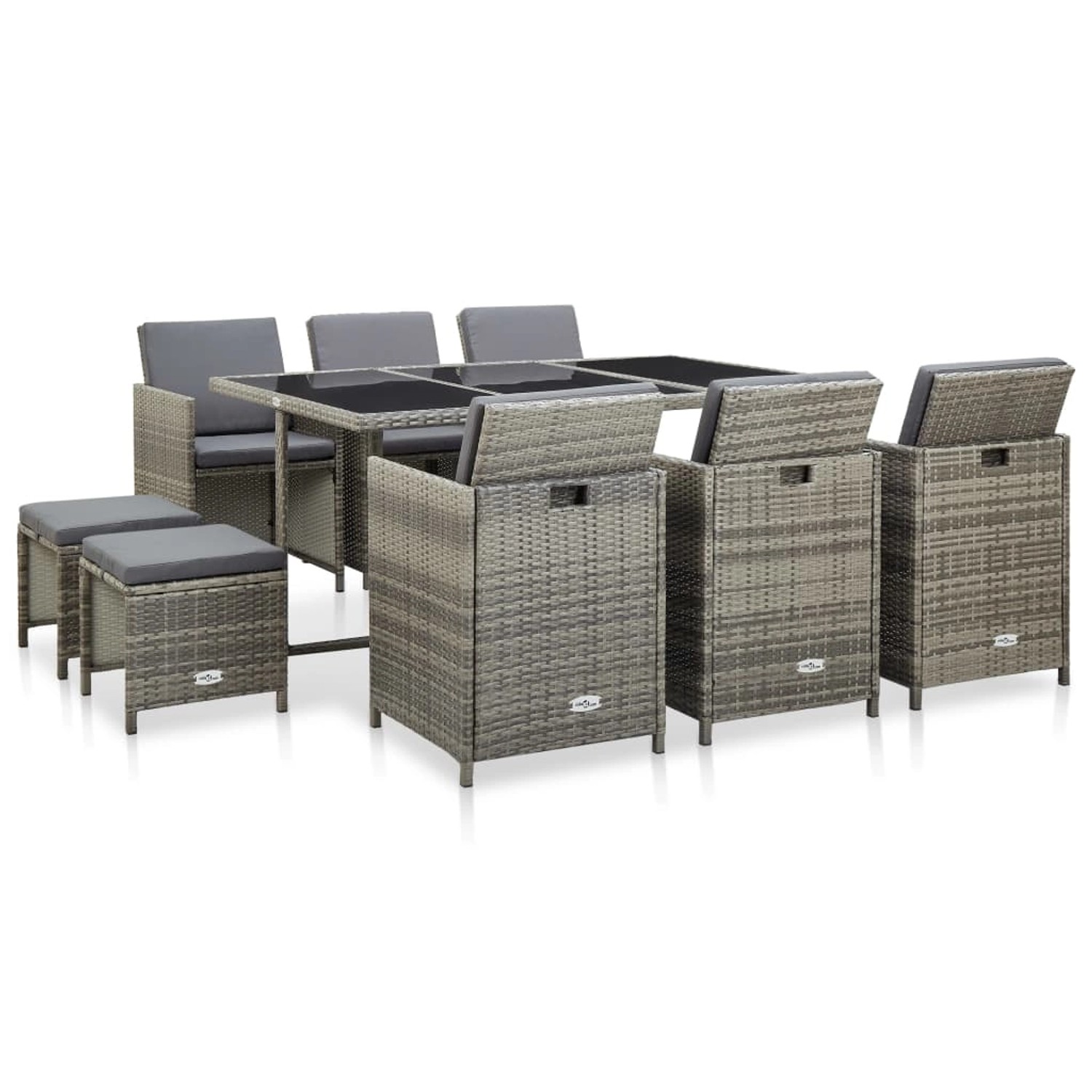 vidaXL 11-Tlg Garten-Essgruppe mit Auflagen Poly Rattan Grau 46537