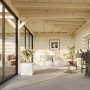 Palmako Pavillon Lenna Set 414, 588x588 cm, weiß lackiert. Weekendhaus mit Schiebetüren und Lounge-Bereich.