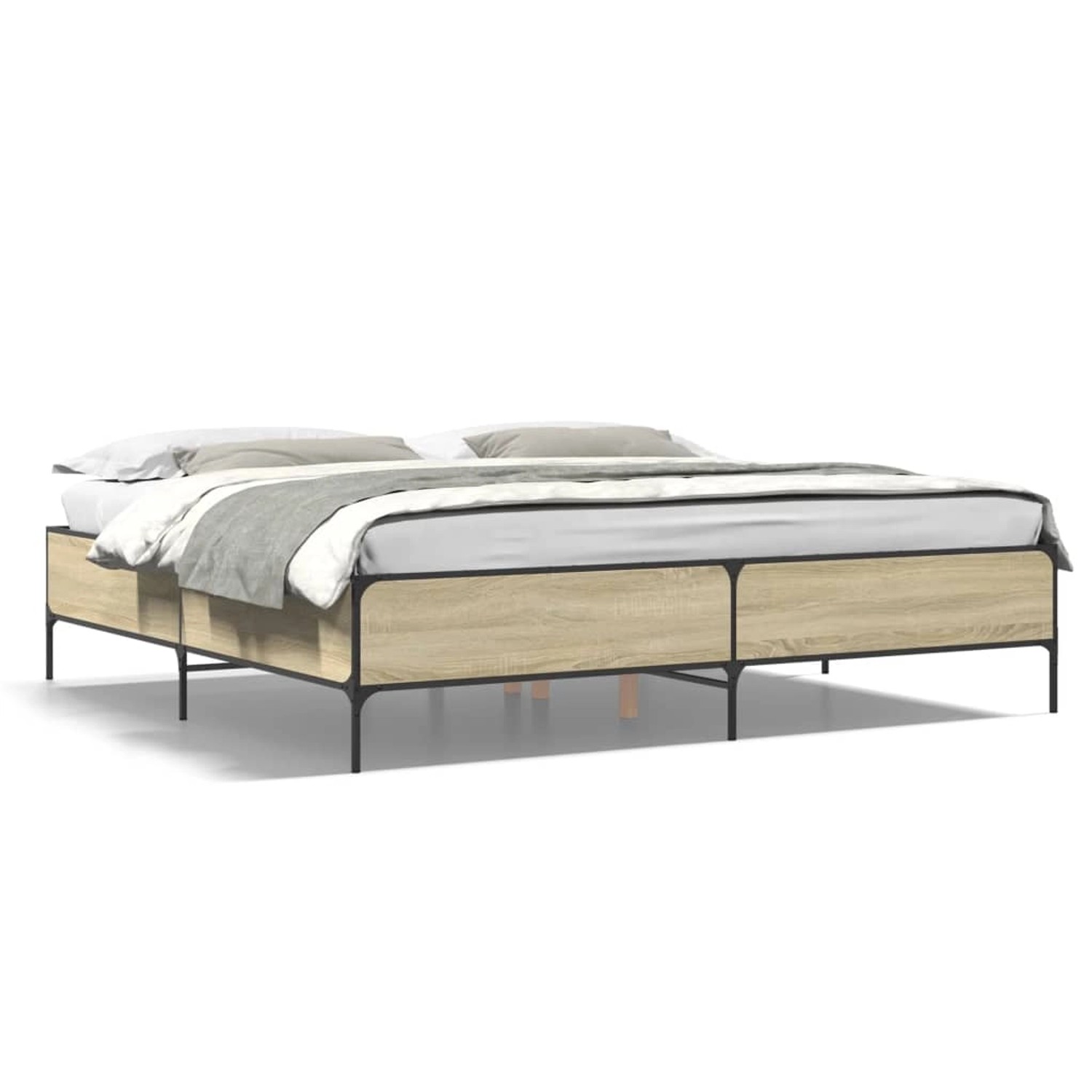 vidaXL Bettgestell Sonoma-Eiche 200x200 cm Holzwerkstoff und Metall 3279778 günstig online kaufen