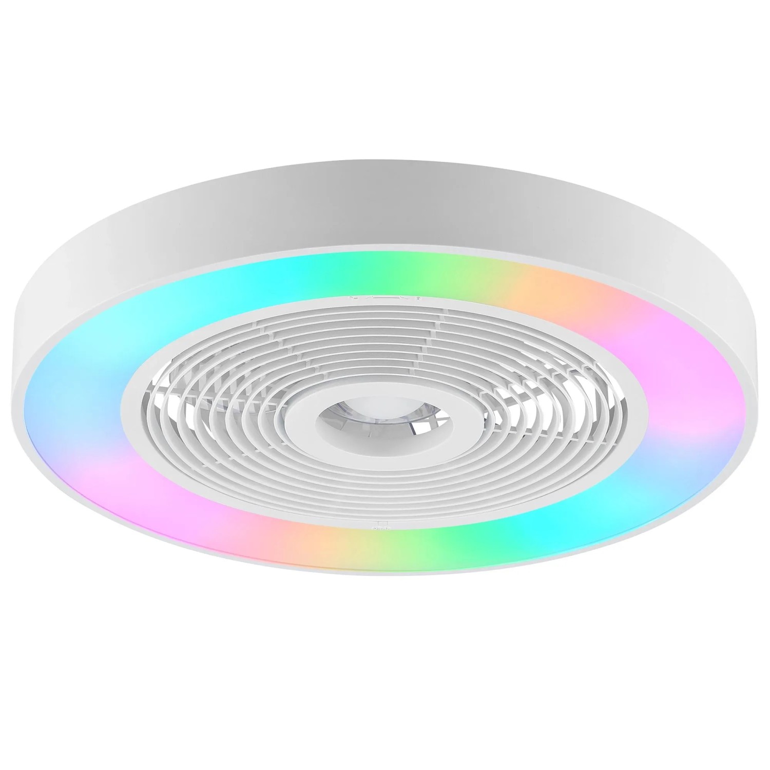 Weiße LED-Deckenleuchte Catania mit Ventilator und RGB-Licht, Ø 48,6 cm.