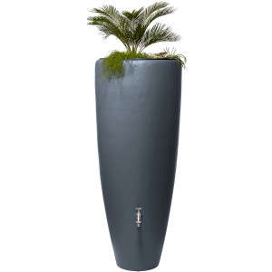 Garantia 2in1 Wasserbehälter 300 l in Grau mit Pflanzschale und montiertem Wasserhahn.