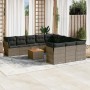 Graue 12-tlg. vidaXL Garten-Sofagarnitur aus Polyrattan mit Tisch und dunklen Kissen.