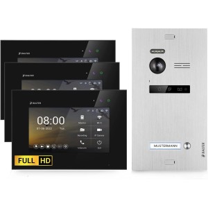 Balter EVO-HD Video-Türsprechanlage Set: Türstation silber, 3 Monitore schwarz. Komplett für Einfamilienhaus.