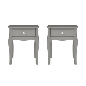 Zwei graue Barock Nachttische mit Schublade im Set.