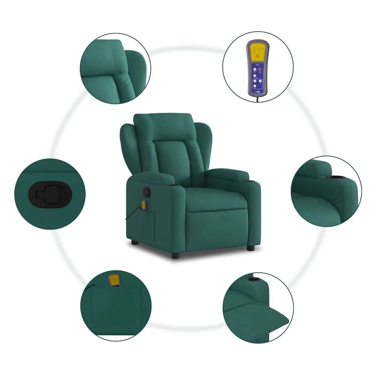 vidaXL Massage-Relaxsessel Dunkelgrüner Stoff 3206003_6