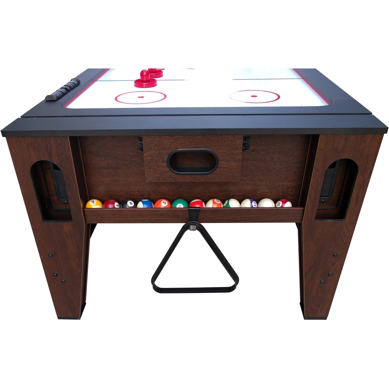 Spieltisch Reverso: 2-in-1 Pooltisch und Airhockey-Tisch mit Zubehör.
