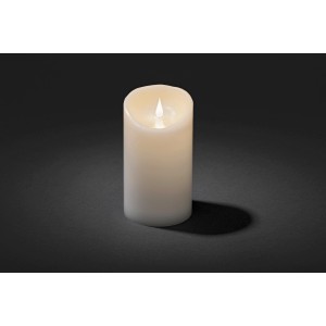 Weiße Konstsmide LED Echtwachskerze mit 3D-Flamme und Timer, 18 cm hoch.