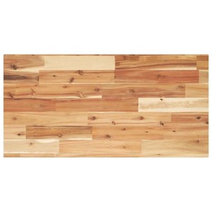 Rechteckige Waschtischplatte aus geöltem Akazien-Massivholz. Sichtbare Holzmaserung und natürliche Farbnuancen.